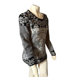 Colour Works Black White & Gray Women's Wool Bend Cozy Sweater